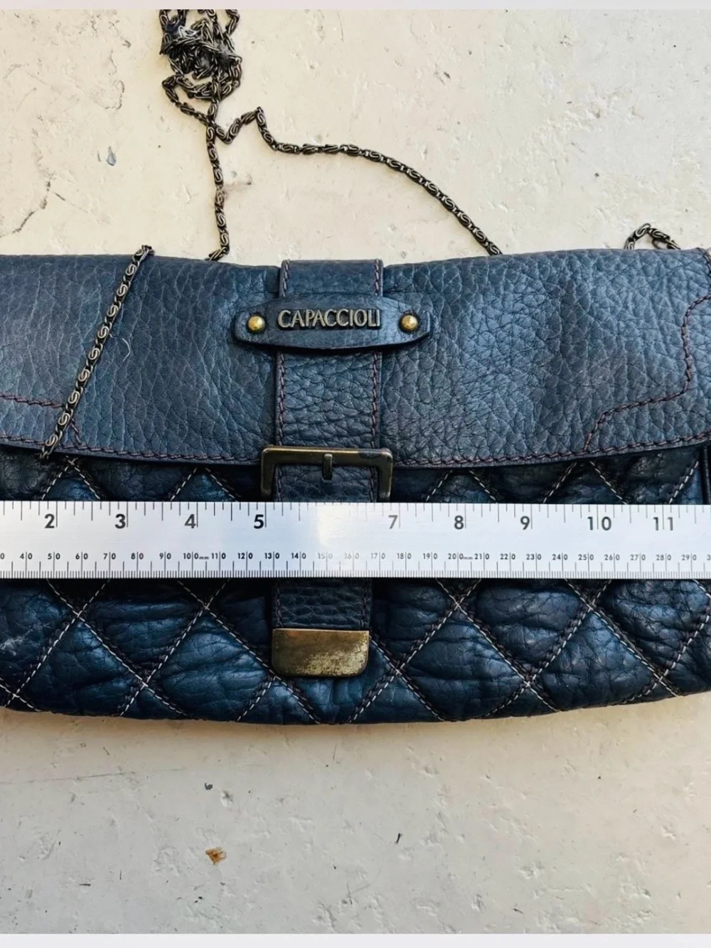 Capaccioli Italian Black Quilted Leather Chain Crossbody Shoulder Bag